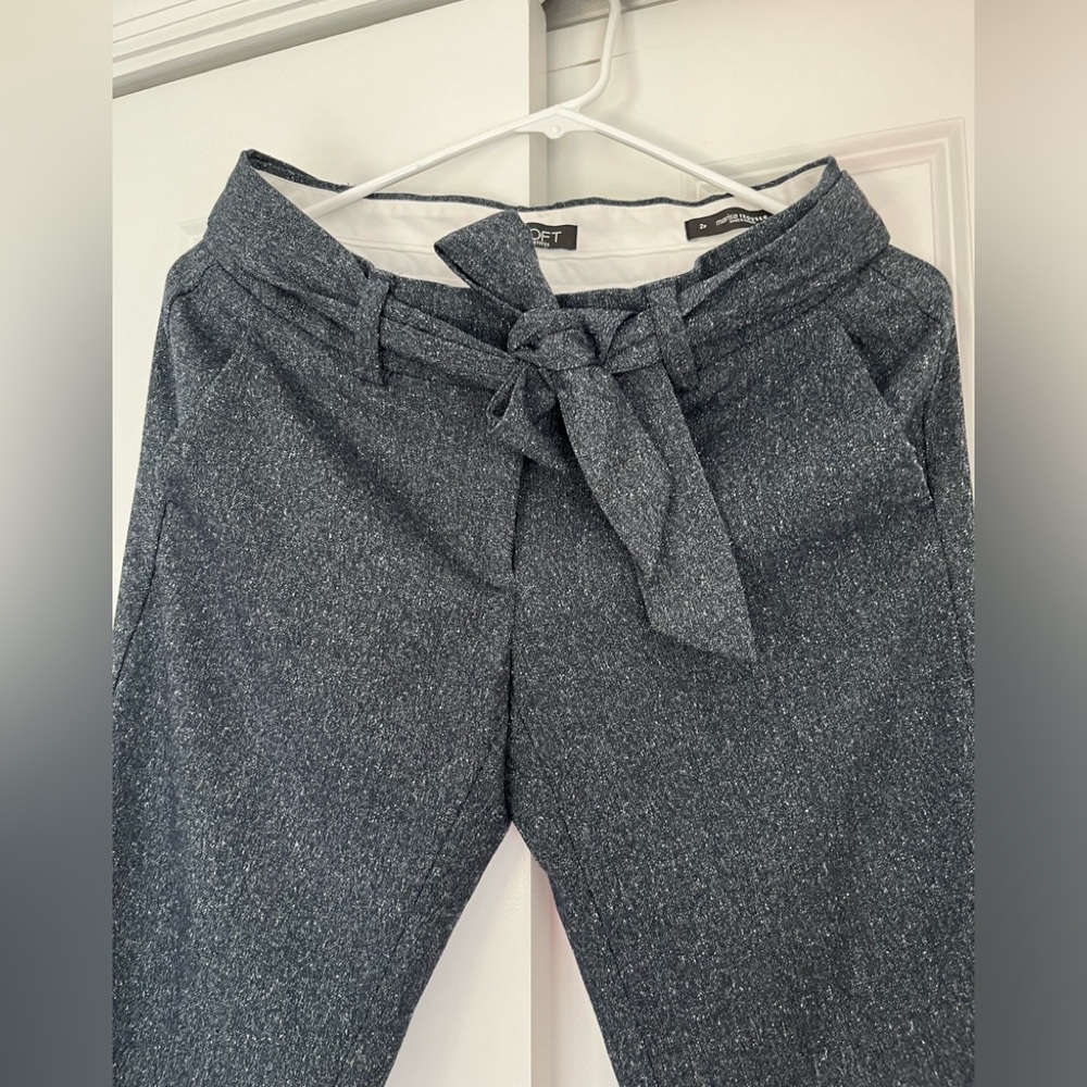 LOFT | Speckled Space Blue Marisa Tie Waist Slim Fit Preppy Mid-Rise Trousers
